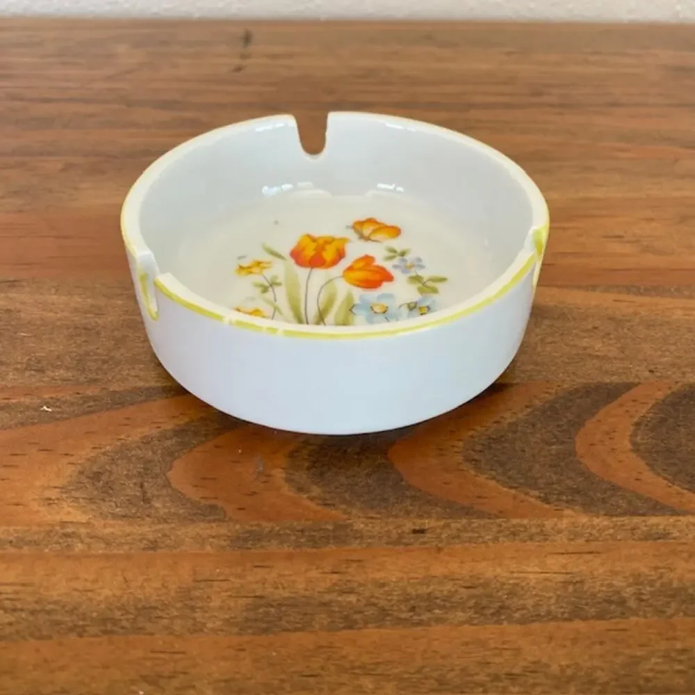 Vintage Stacking Ashtray with Orange Flowers - made in Japan